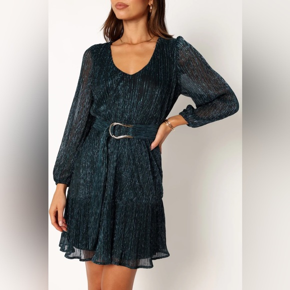 PETAL & PUP GLIMMER LONG SLEEVE MINI DRESS - BLUE - HOLIDAY PARTY DRESS - Picture 2 of 5